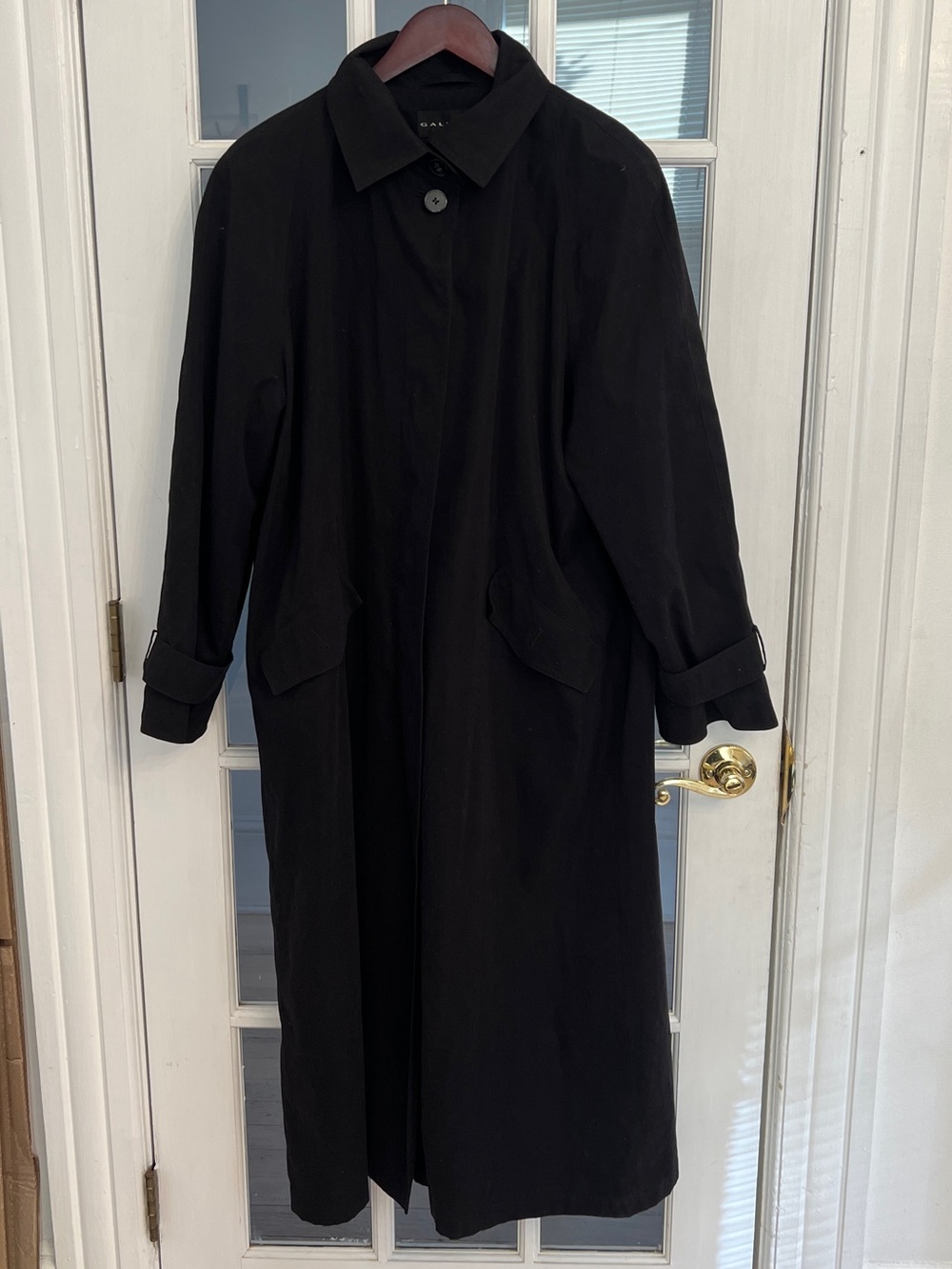 Gallery Women’s Black Long Trench Coat Hidden Button Lined Classic Minimalist 12